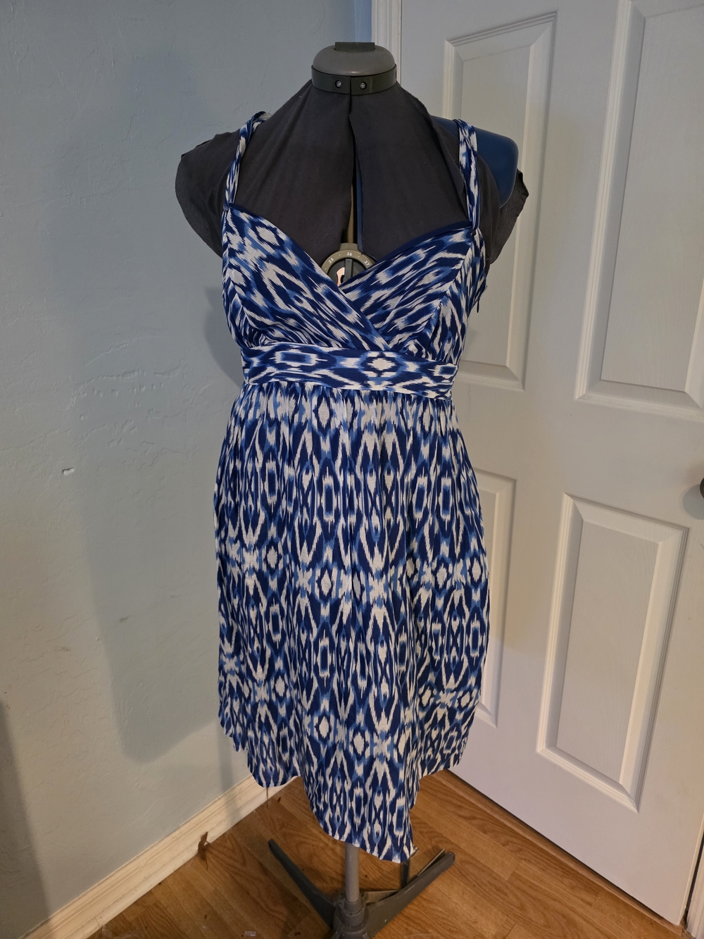 Blue Ikat Print Sleeveless Summer Dress